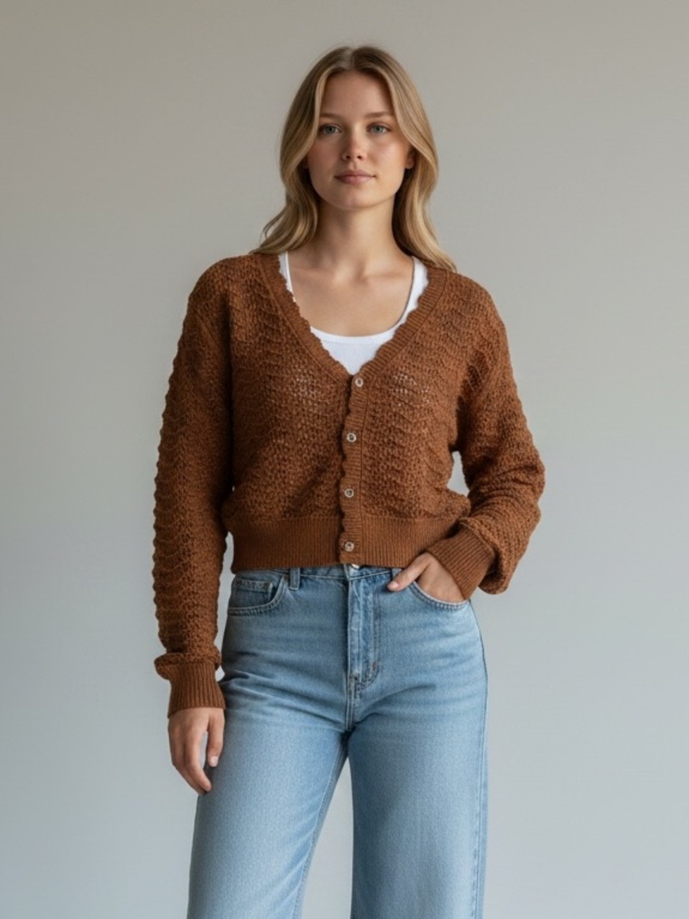 NWOT ✨ Mango Chestnut Brown Button-Front V-Neck Cardigan